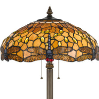 2 Bulb Tiffany Floor Lamp with Dragonfly Design Shade, Multicolor - BM223536