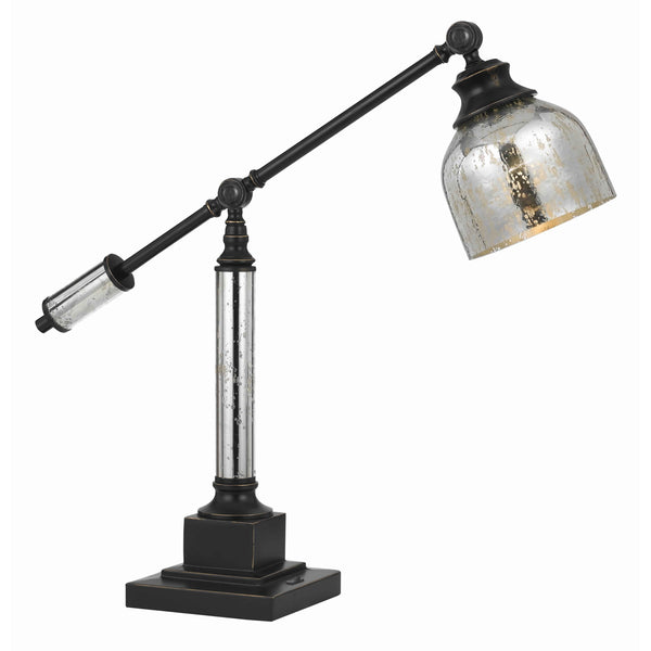 60 Watt Metal Body Table Lamp with Dome Glass Shade, Black and Silver - BM223590