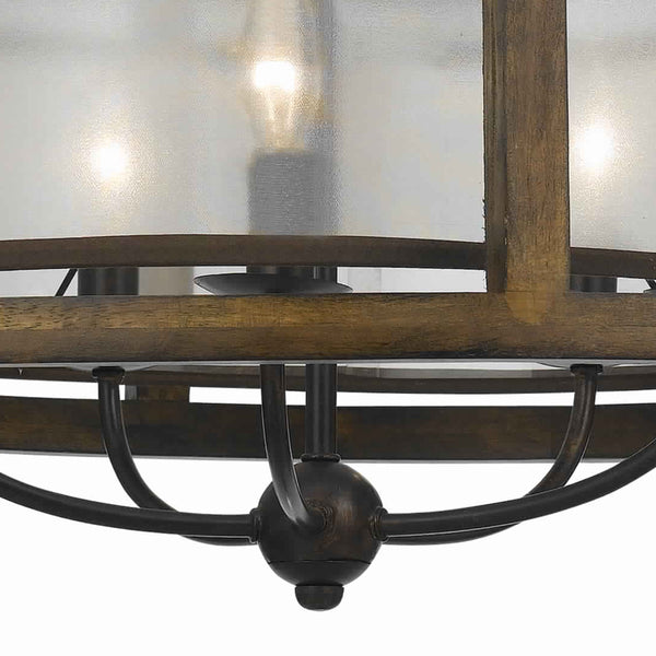 5 Bulb Round Chandelier with Wooden Frame and Organza Striped Shade, Brown - BM223597