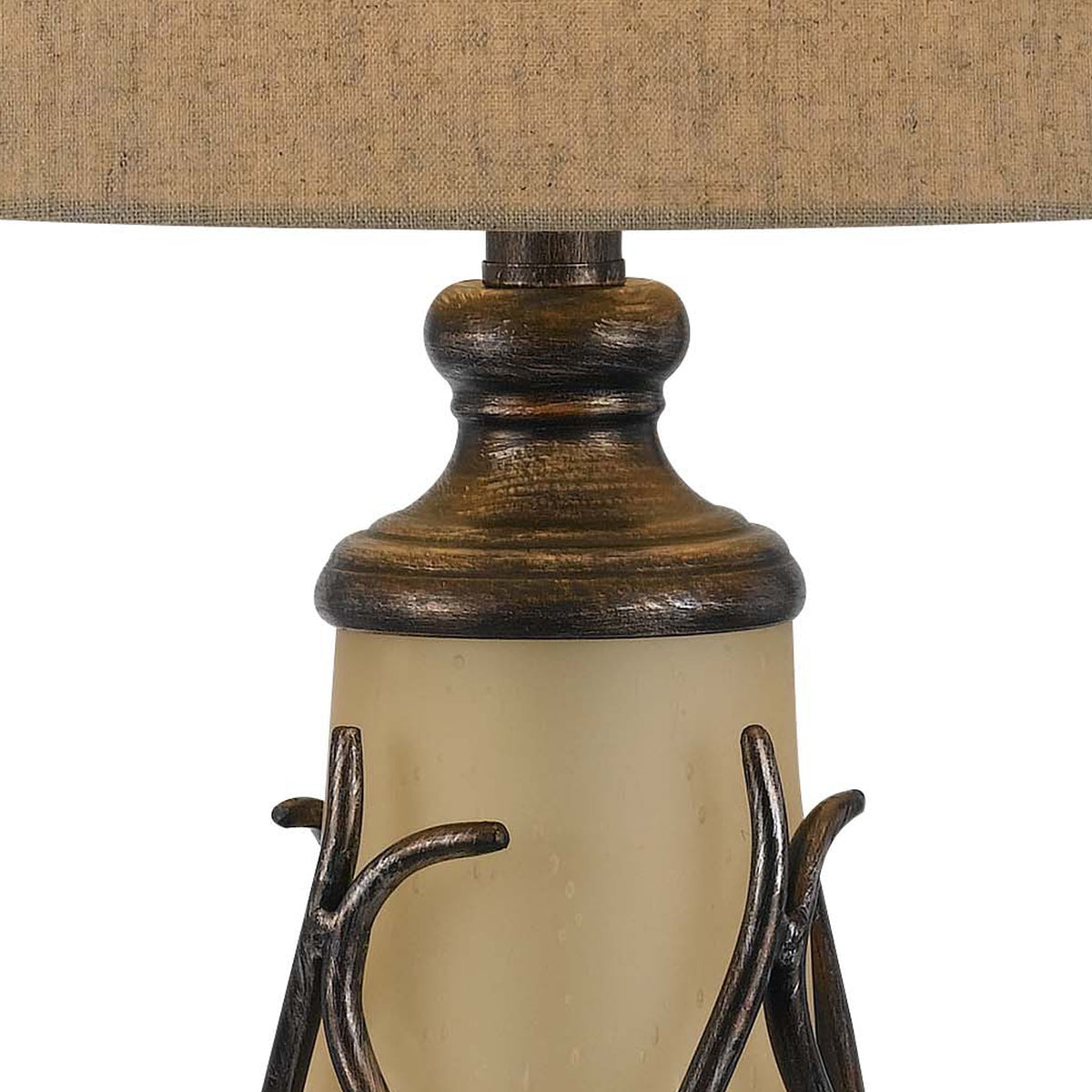 3 Way Table Tamp with Frosted Glass Body and Fabric Shade, Light Brown - BM223622