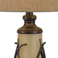3 Way Table Tamp with Frosted Glass Body and Fabric Shade, Light Brown - BM223622