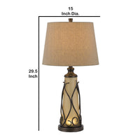 3 Way Table Tamp with Frosted Glass Body and Fabric Shade, Light Brown - BM223622