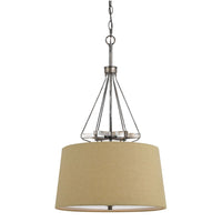 3 Bulb Pendent with Round Burlap Shade and Metal Frame, Beige - BM223631