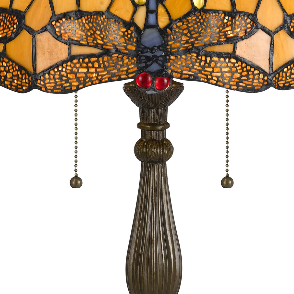 2 Bulb Tiffany Table Lamp with Dragonfly Design Shade, Multicolor - BM223636