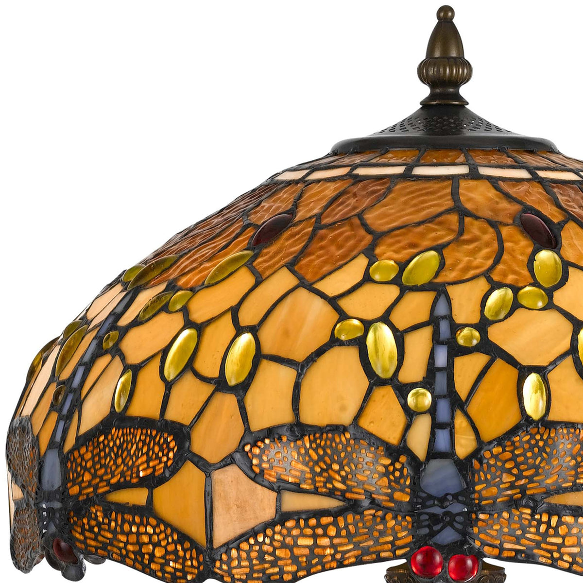 2 Bulb Tiffany Table Lamp with Dragonfly Design Shade, Multicolor - BM223636