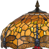 2 Bulb Tiffany Table Lamp with Dragonfly Design Shade, Multicolor - BM223636