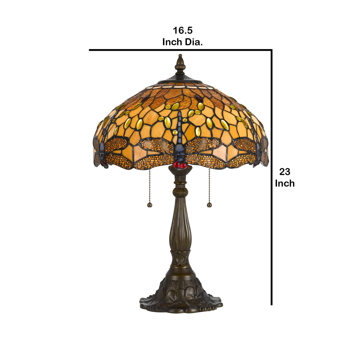 2 Bulb Tiffany Table Lamp with Dragonfly Design Shade, Multicolor - BM223636