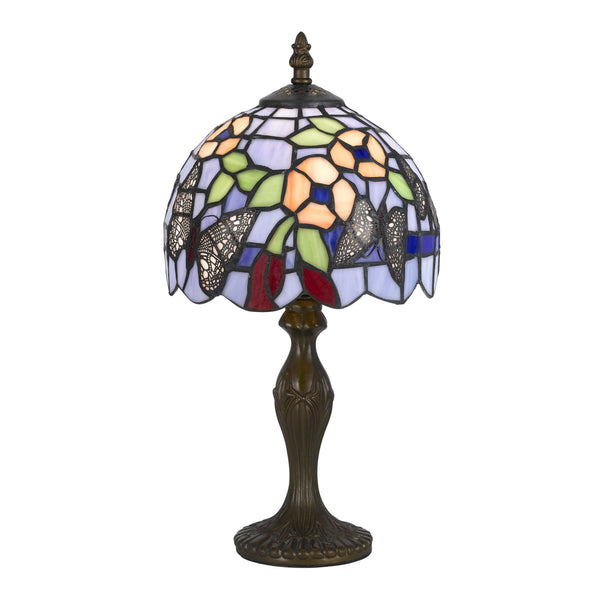 Metal Body Tiffany Table Lamp with Butterfly Design Shade, Multicolor - BM223641