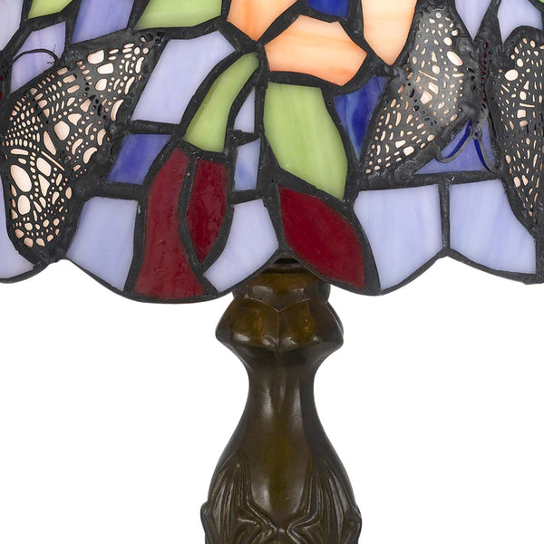 Metal Body Tiffany Table Lamp with Butterfly Design Shade, Multicolor - BM223641