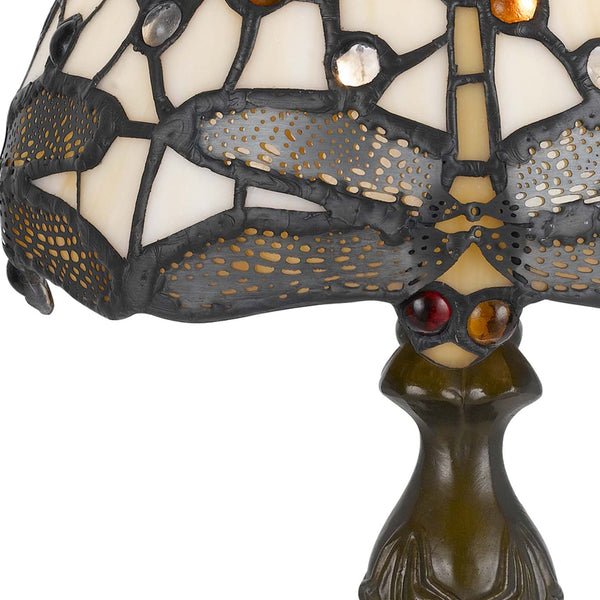 Metal Body Tiffany Table Lamp with Dragonfly Design Shade, Multicolor - BM223642