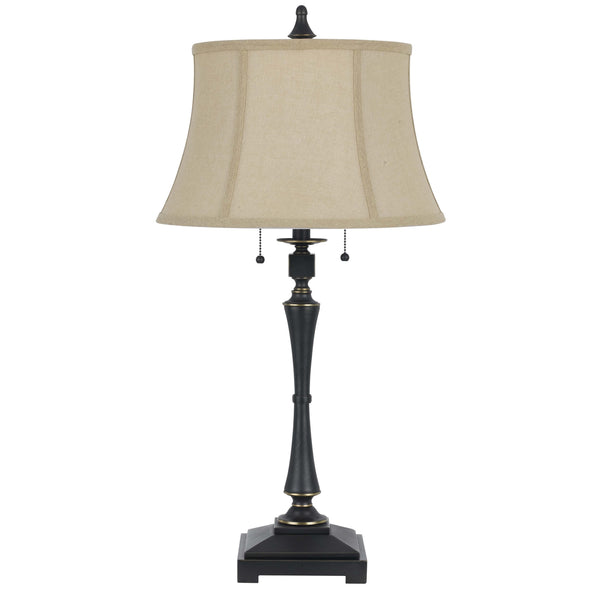 Metal Body Table Lamp with Fabric Tapered Bell Shade, Beige and Black - BM223689