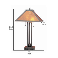 25 Inch Modern Ball Inlay Metal Body Table Lamp, Mica Shade, Bronze - BM223694