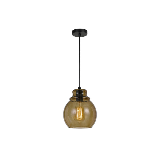 Round Glass Shade Pendant Lighting with Canopy and Hardwired Switch, Brown - BM224633