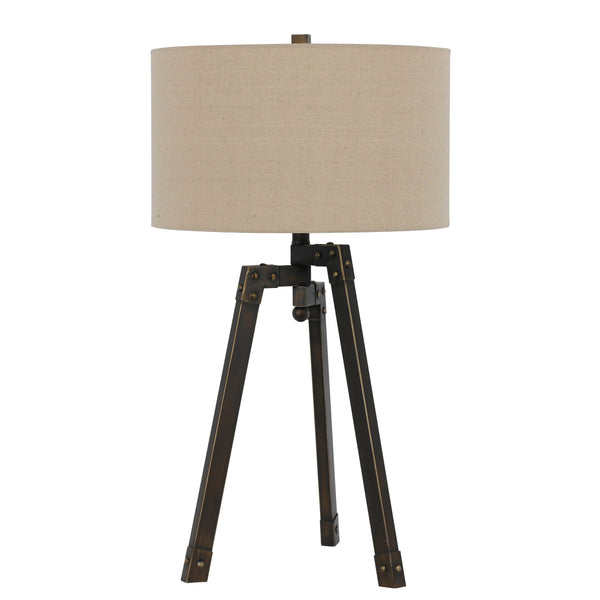 Metal Tripod Base Table Lamp with Fabric Drum Shade, Bronze and Beige - BM224680