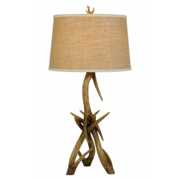 Textured Fabric Shade Table Lamp with Antler Design Base, Beige and Brown - BM224725