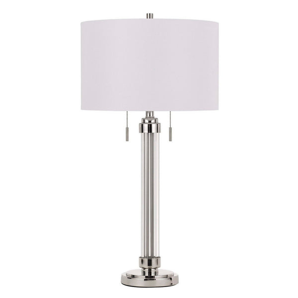 60 X 2 Watt Metal and Acrylic Table Lamp with Fabric Shade, White and Silver - BM224779