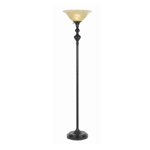 3 Way Glass Shade Torchiere Floor Lamp with Metal Pedestal Base, Black - BM224782