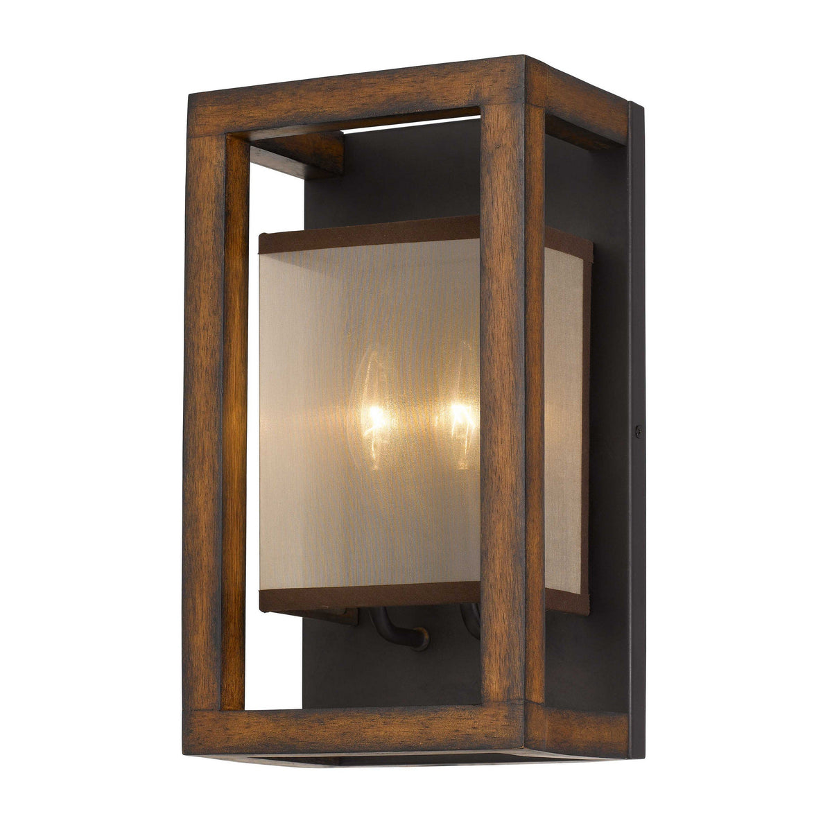 40 X 2 Watt Wooden Wall Sconce with Organza Shade, Walnut Brown - BM224800