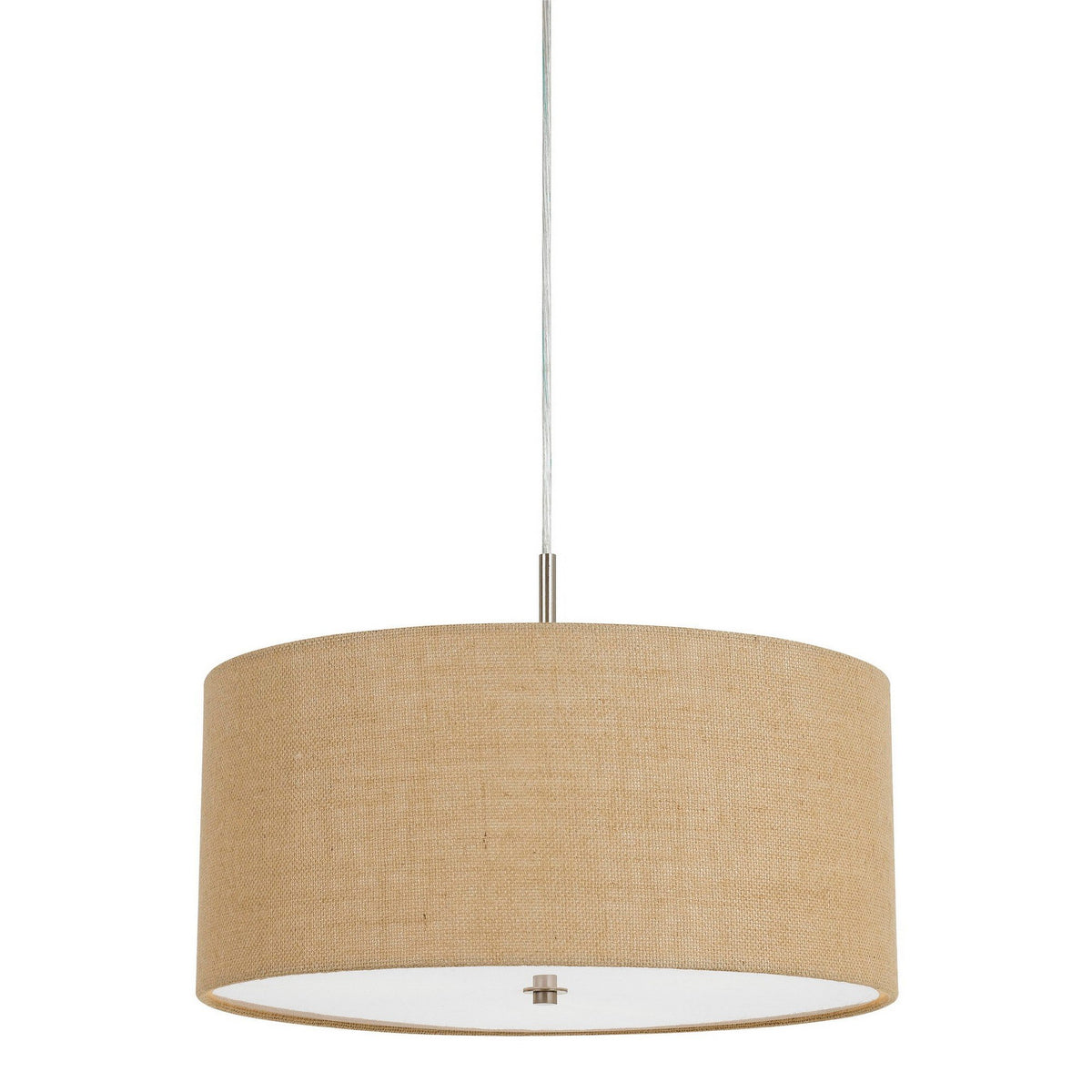 Metal Pendant Lighting with Fabric Circular Drum Shade and Cord, Beige - BM224939