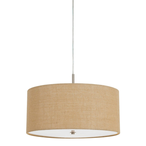 Metal Pendant Lighting with Fabric Circular Drum Shade and Cord, Beige - BM224939