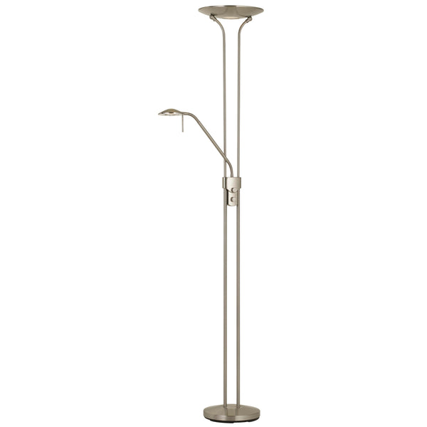 2 Metal Heads Torchiere Floor Lamp with Dimmer Control, Chrome - BM224949