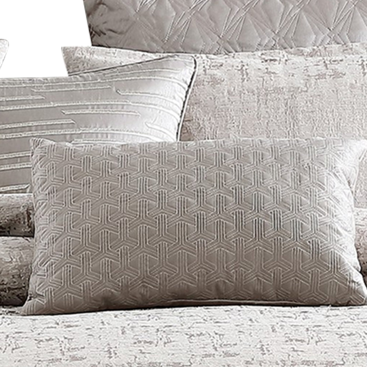 10 Piece King Polyester Comforter Set with Jacquard Print, Gray - BM225157