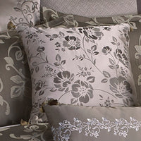 10 Piece King Polyester Comforter Set with Leaf Print, Platinum Gray - BM225167