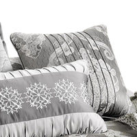 12 Piece Queen Polyester Comforter Set with Medallion Print, Platinum Gray - BM225174