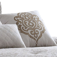 10 Piece King Cotton Comforter Set with Textured Floral Print, Gray - BM225179