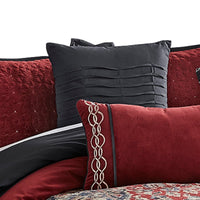 10 Piece King Size Comforter Set with Medallion Print, Red and Blue - BM225195