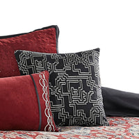 10 Piece King Size Comforter Set with Medallion Print, Red and Blue - BM225195