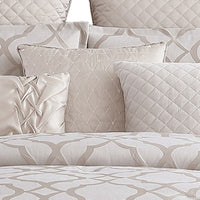 10 Piece King Size Fabric Comforter Set with Quatrefoil Prints, White - BM225201