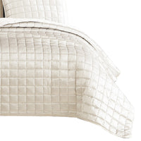 3 Piece King Size Coverlet Set with Stitched Square Pattern, Cream - BM225233