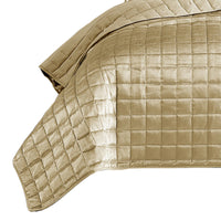 3 Piece King Size Coverlet Set with Stitched Square Pattern, Gold - BM225235
