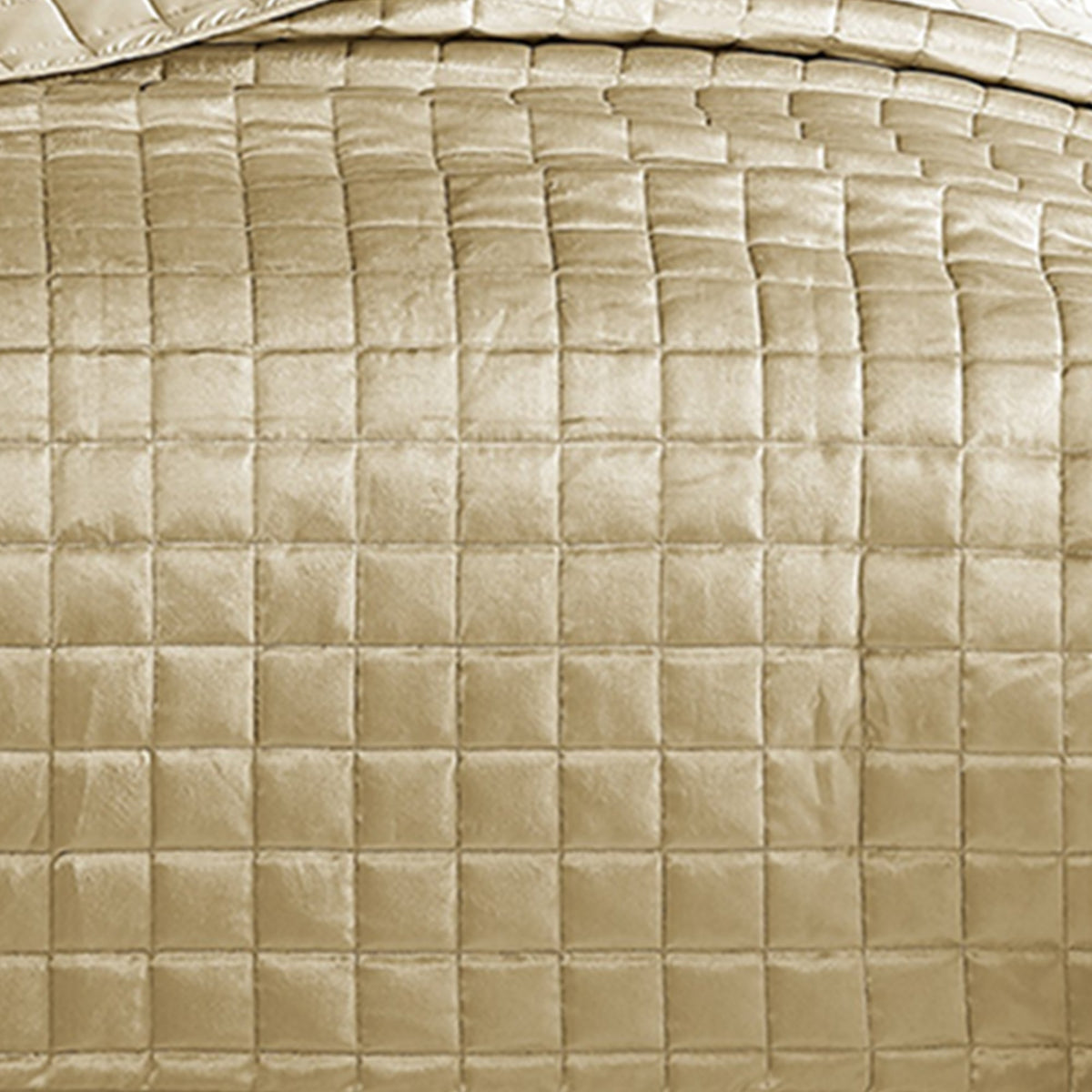 3 Piece King Size Coverlet Set with Stitched Square Pattern, Gold - BM225235