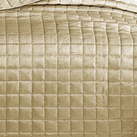 3 Piece King Size Coverlet Set with Stitched Square Pattern, Gold - BM225235