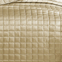 3 Piece Queen Size Coverlet Set with Stitched Square Pattern, Gold - BM225236