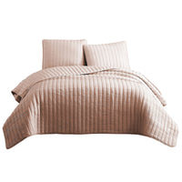 3 Piece Crinkles King Size Coverlet Set with Vertical Stitching, Pink - BM225243