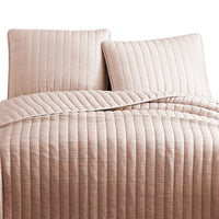 3 Piece Crinkles King Size Coverlet Set with Vertical Stitching, Pink - BM225243