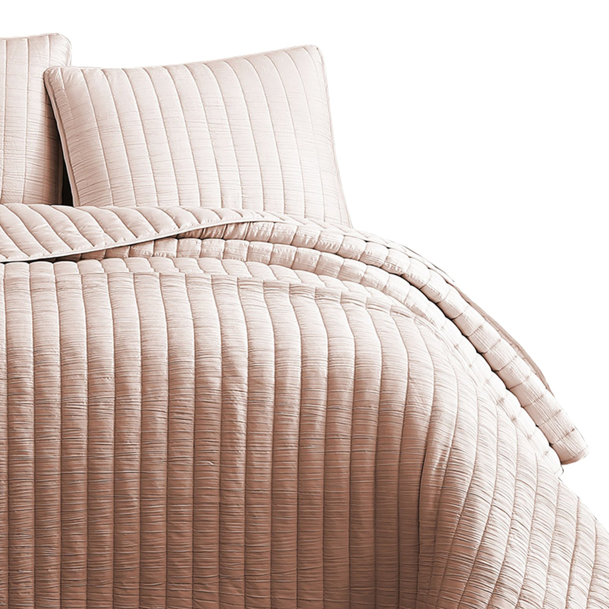 3 Piece Crinkles King Size Coverlet Set with Vertical Stitching, Pink - BM225243