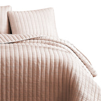 3 Piece Crinkles King Size Coverlet Set with Vertical Stitching, Pink - BM225243