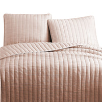 3 Piece Crinkles Queen Size Coverlet Set with Vertical Stitching, Pink - BM225244