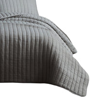3 Piece Crinkles King Size Coverlet Set with Vertical Stitching, Gray - BM225245