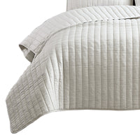 3 Piece Crinkles King Size Coverlet Set with Vertical Stitching, White - BM225247