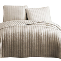 3 Piece Crinkles King Size Coverlet Set with Vertical Stitching, Brown - BM225251