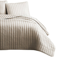 3 Piece Crinkle Queen Size Coverlet Set with Vertical Stitching, Pink - BM225252