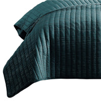 3 Piece Crinkle Queen Coverlet Set with Vertical Stitching, Turquoise Blue - BM225254