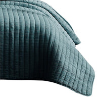 3 Piece Crinkle Queen Coverlet Set with Vertical Stitching, Turquoise Blue - BM225254