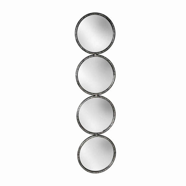 48 Inch 4 Stacked Round Mirrored Wall Decor, Antique Silver - BM225569