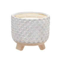 8 Inch Textured Ceramic Scented Pot Candle with Legs, White and Beige - BM225570